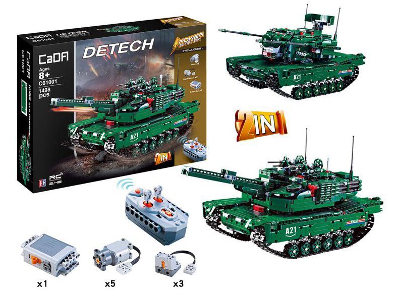 CaDA 2in1 M1A2 Abrams U.S. Main Battle Tank or Anti-Aircraft Gun Remote Controlled Brick Building Set 1,498 Pieces