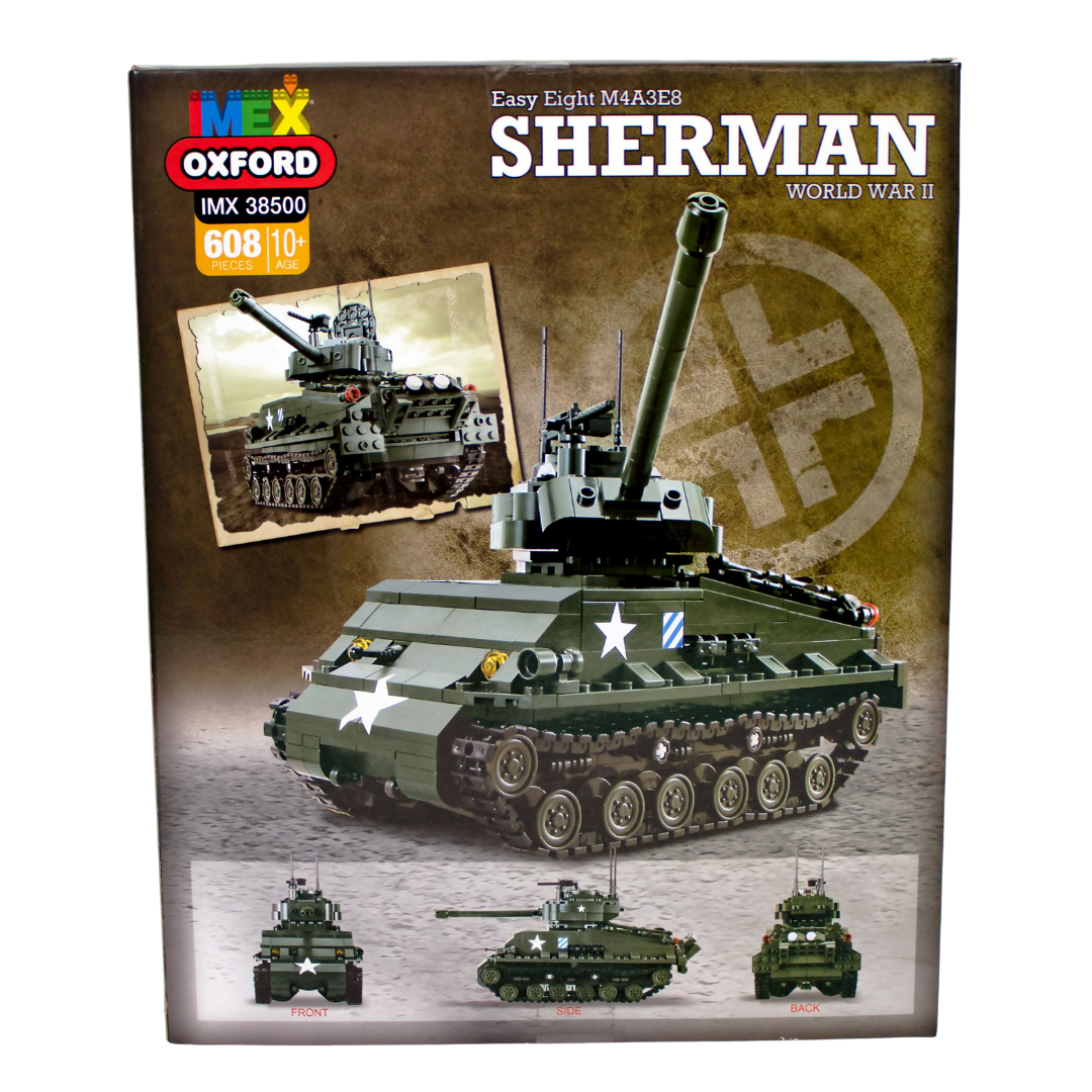 IMEX Oxford Sherman M4A3E8 Easy Eight Tank Brick Set – 608-Piece WWII U.S. Medium Tank Model