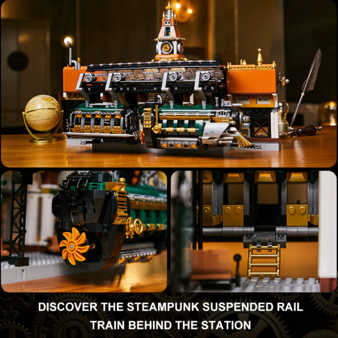 Pantasy 85007 Steampunk Railway Station – 2,788-Piece Modular Victorian City Train Build