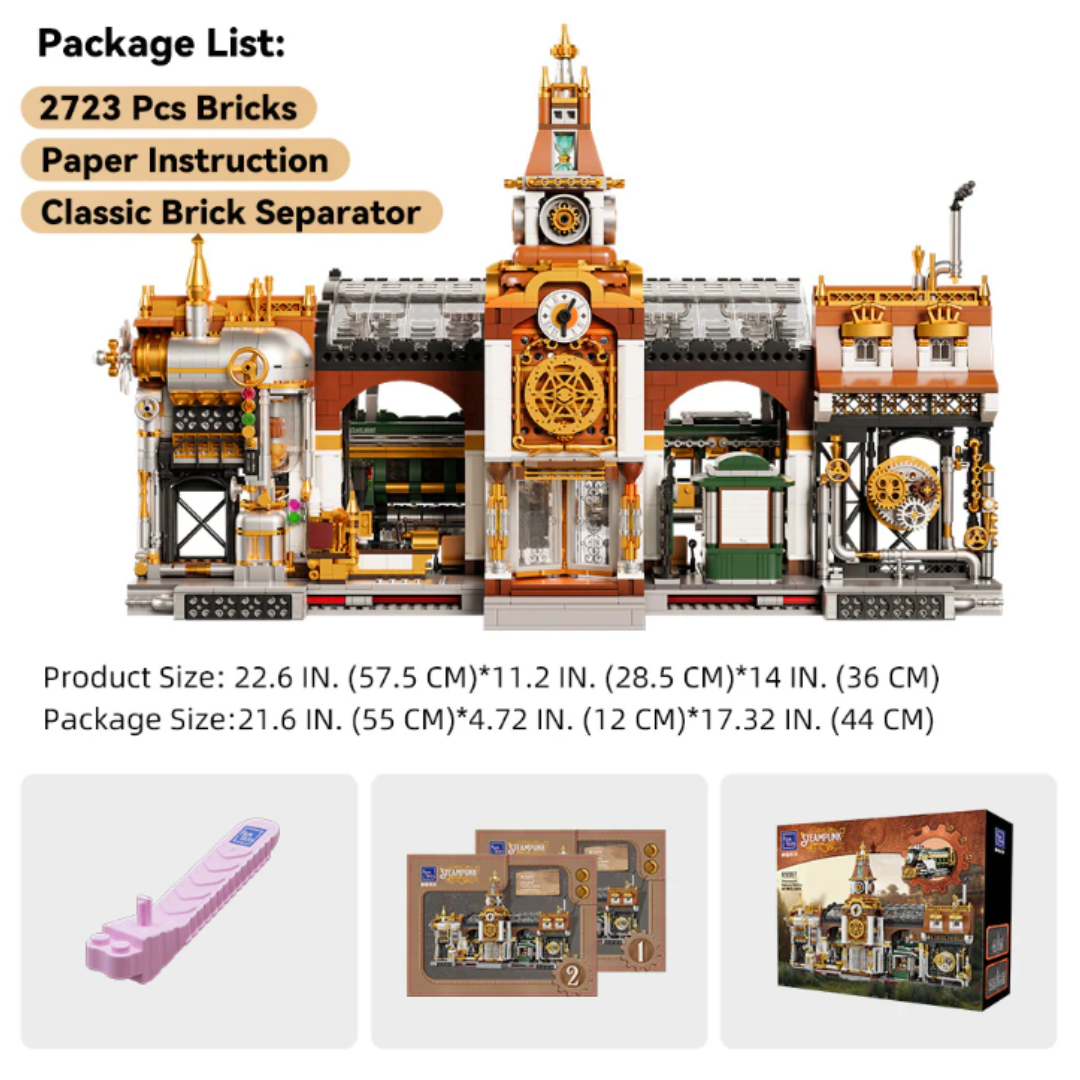 Pantasy 85007 Steampunk Railway Station – 2,788-Piece Modular Victorian City Train Build