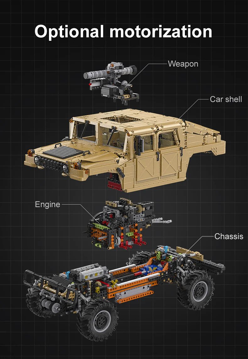 CaDA 1:8 Scale Humvee Off-Road Vehicle (Non-Motorized) Brick Building Set 3,935 Pieces
