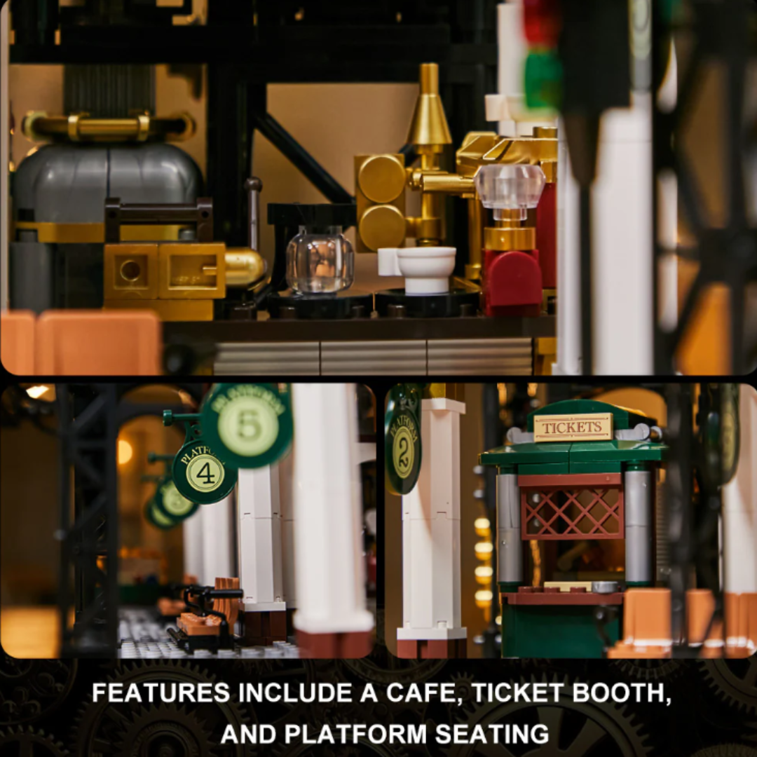 Pantasy 85007 Steampunk Railway Station – 2,788-Piece Modular Victorian City Train Build