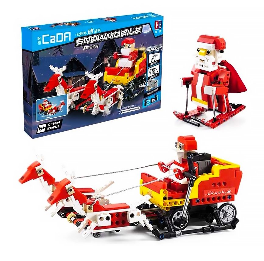 CaDA Santa Claus 2in1 with Sleigh Motion & Sound Controlled Brick Building Set; Lights, Movement & Sound 439 Pieces